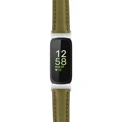 Front. StrapsCo - Everyday Leather Watch Band Strap For Fitbit Inspire 3 (Extra Short) - Dark Green (Silver Hardware).