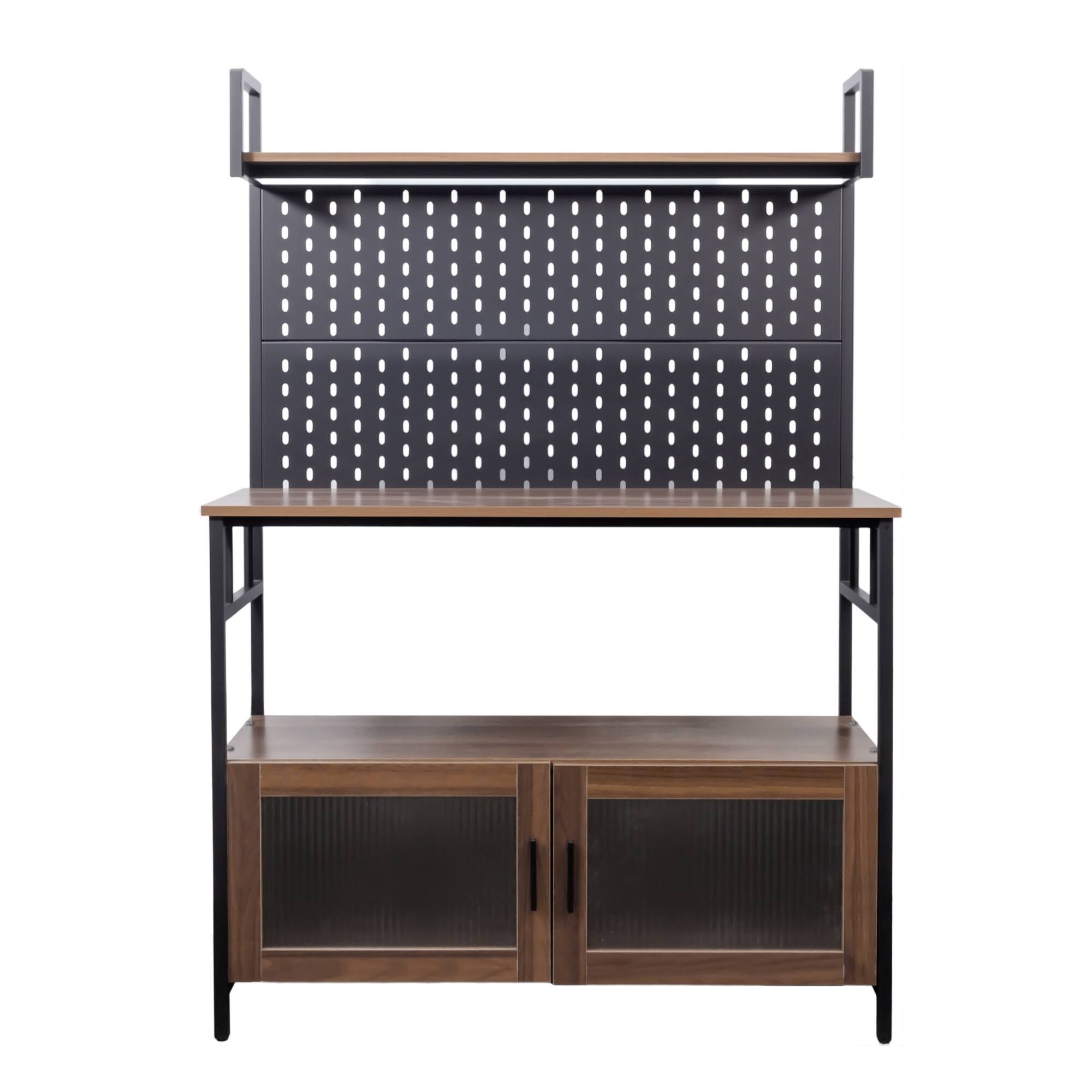 Alt View 2. Spaco - Spaco Kitchen Bakers Rack, Microwave Stand with Cabinet Door, Utility Storage Shelf for Small Space Organization - Walnut.