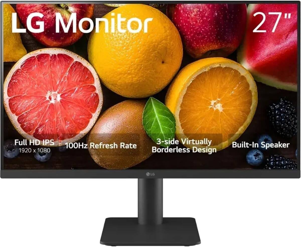 LG Monitor 27" Full HD IPS 1920 x 1080 3-side Virtually Borderless Design 100Hz Refresh Rate Built-In Speaker