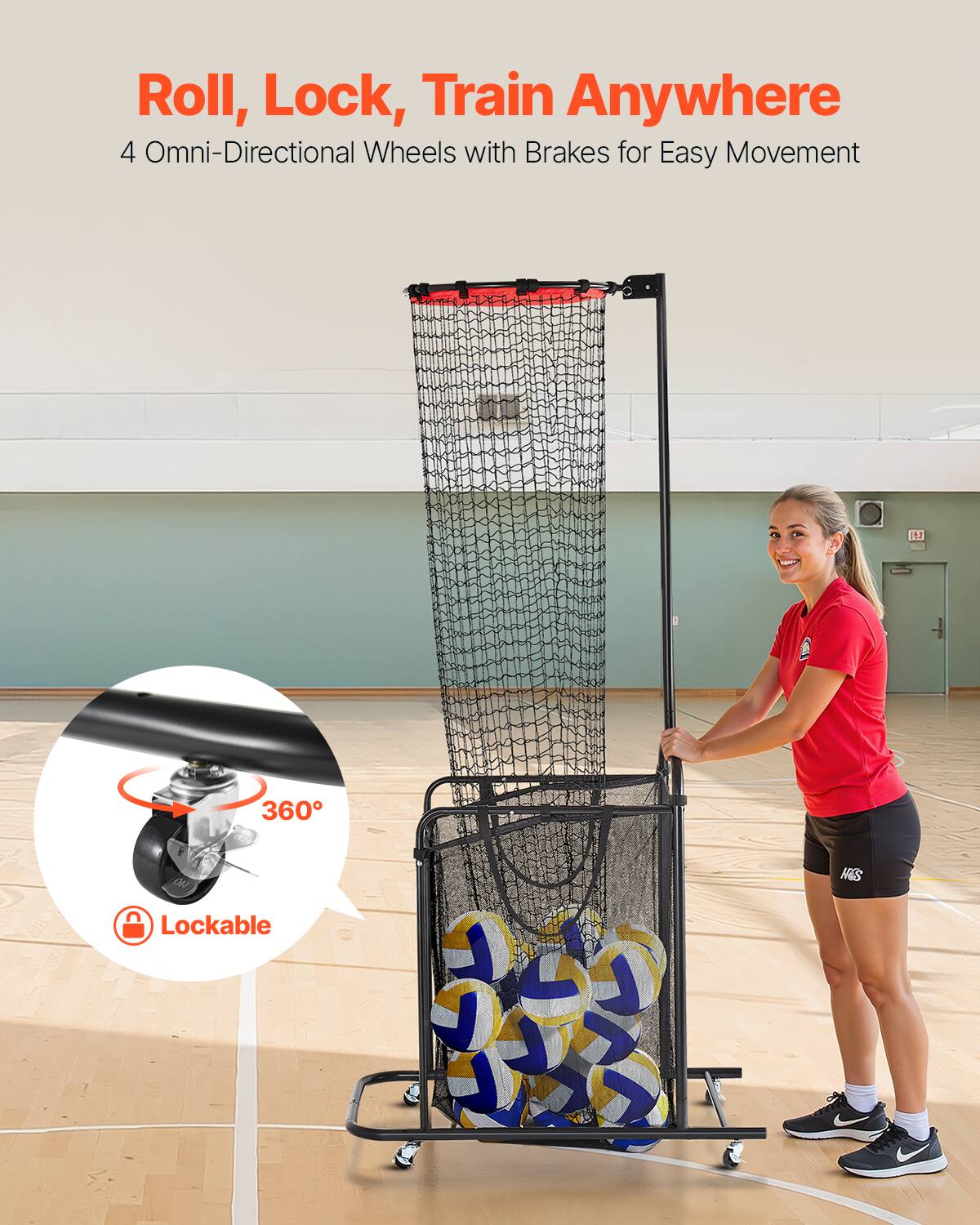 Roll, Lock, Train Anywhere  
4 Omni-Directional Wheels with Brakes for Easy Movement  

360°  
Lockable