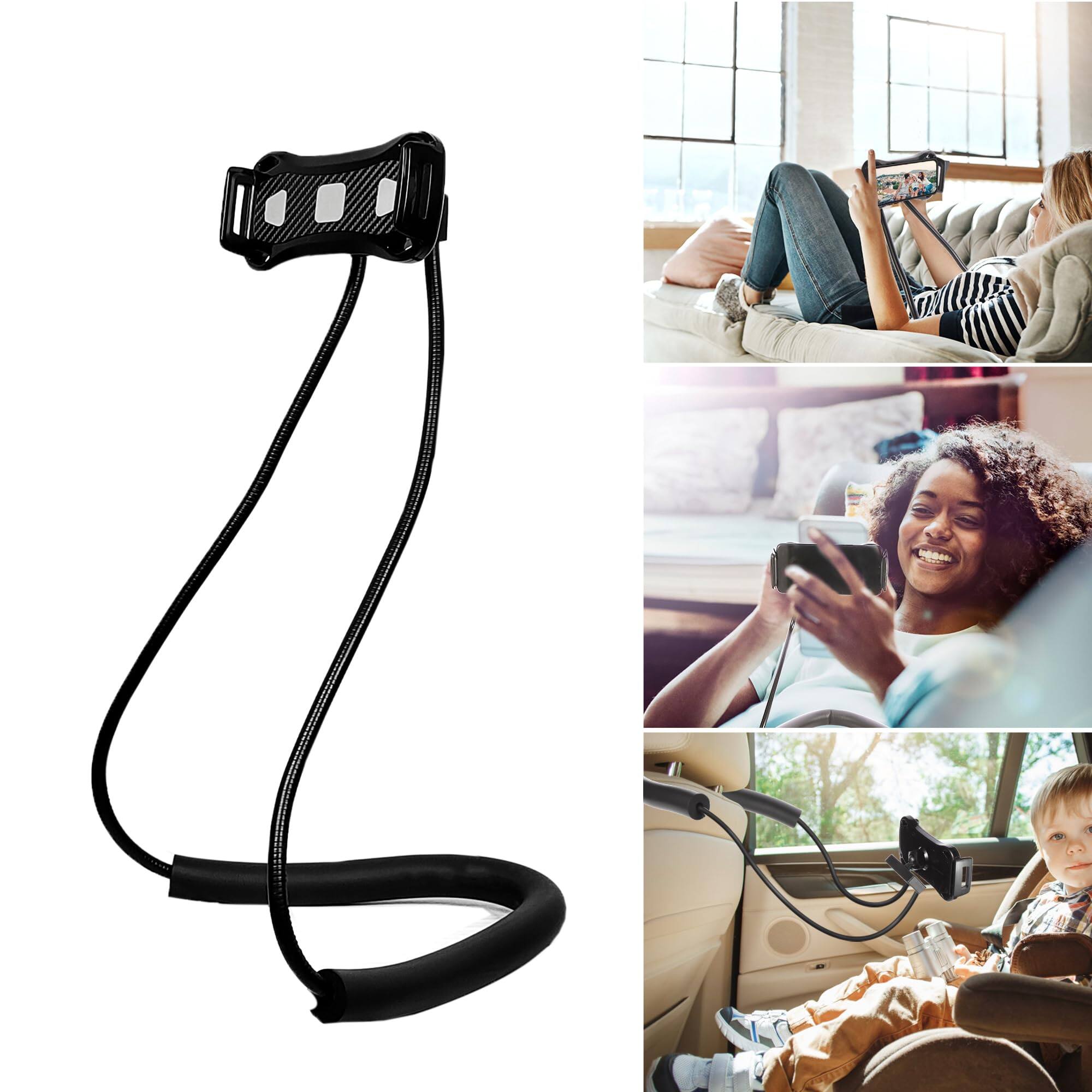 Front. PO3TICJUNKI3 - Lazy Neck Phone Holder Cell Stand For Bed Around Hand Free Flexible Tablet (clip+spring Tube) Universal - Default.