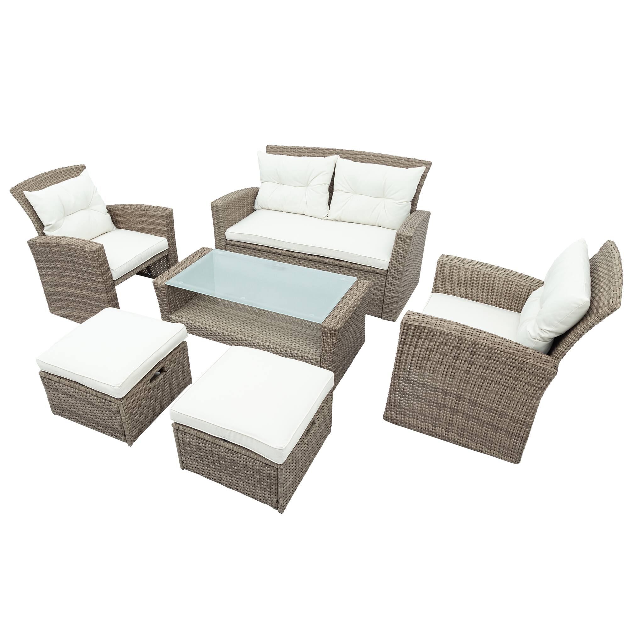 Back. Siljoy - U-style 4-Piece Patio Set, All Weather Wicker Sofa with Ottoman & Cushions - Beige.