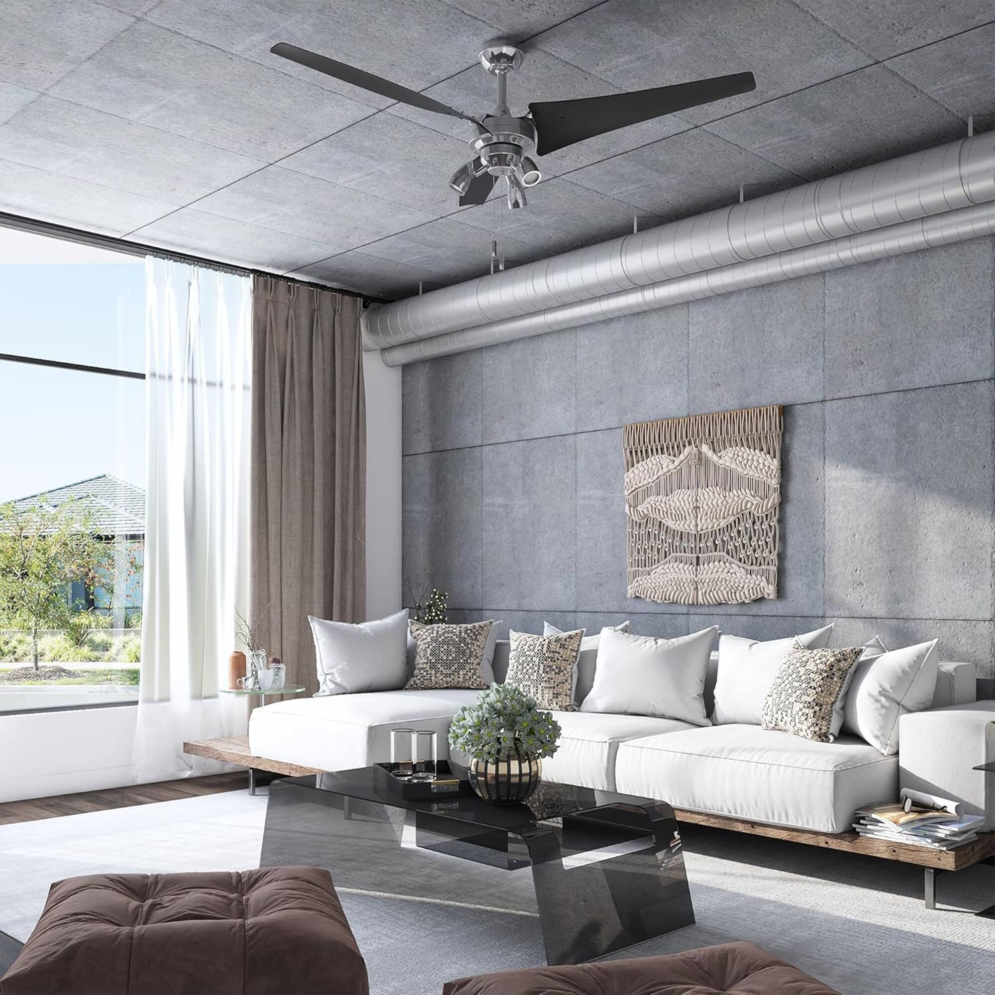 Alt View 1. Honeywell - Honeywell Phelix 56 Inch Indoor LED Ceiling Fan with Light & Pull Chain, Nickel - Brushed Nickel.