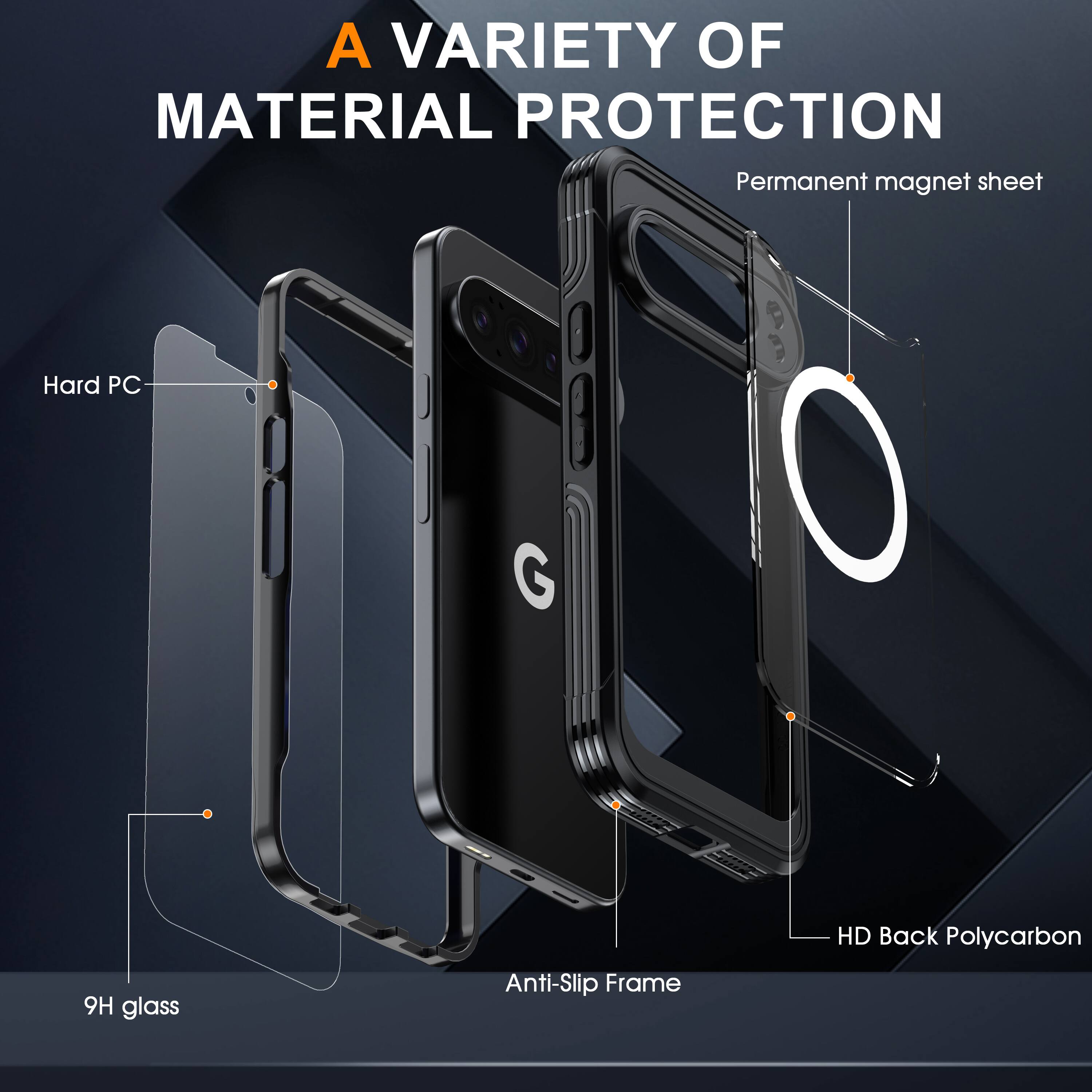 A VARIETY OF MATERIAL PROTECTION

- Permanent magnet sheet
- Hard PC
- 9H glass
- Anti-Slip Frame
- HD Back Polycarbon