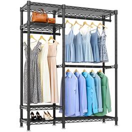 GOODSILO - Heavy Duty Freestanding Closet Organizer with Adjustable Wire Shelves and Multiple Clothes Rails - Black