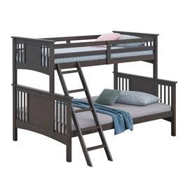Manhattan Lane - Ricky Twin Over Full Bunk Bed, Angled Ladder, Stain Gray Solid Hardwood - Stain Gray