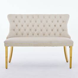 GOODSILO - Velvet Tufted Double Seater Dining Bench with Gold Accent Legs for Kitchen and Dining Room Seating - Beige