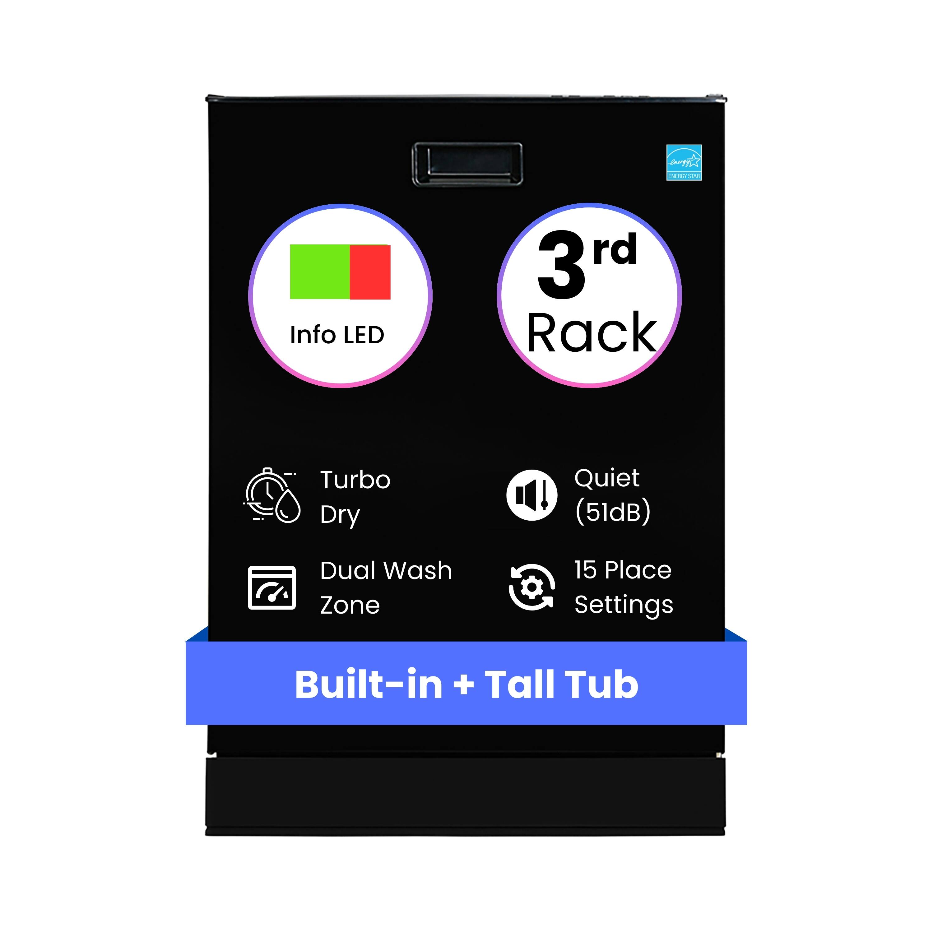 - Info LED
- 3rd Rack
- Turbo Dry
- Dual Wash Zone
- Quiet (51dB)
- 15 Place Settings
- Built-in + Tall Tub