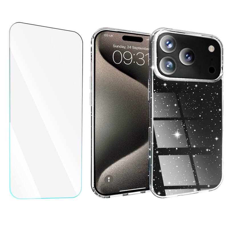 Entronix - Glitter Case and Screen Protector Bundle for iPhone 17 Pro Max - Clear