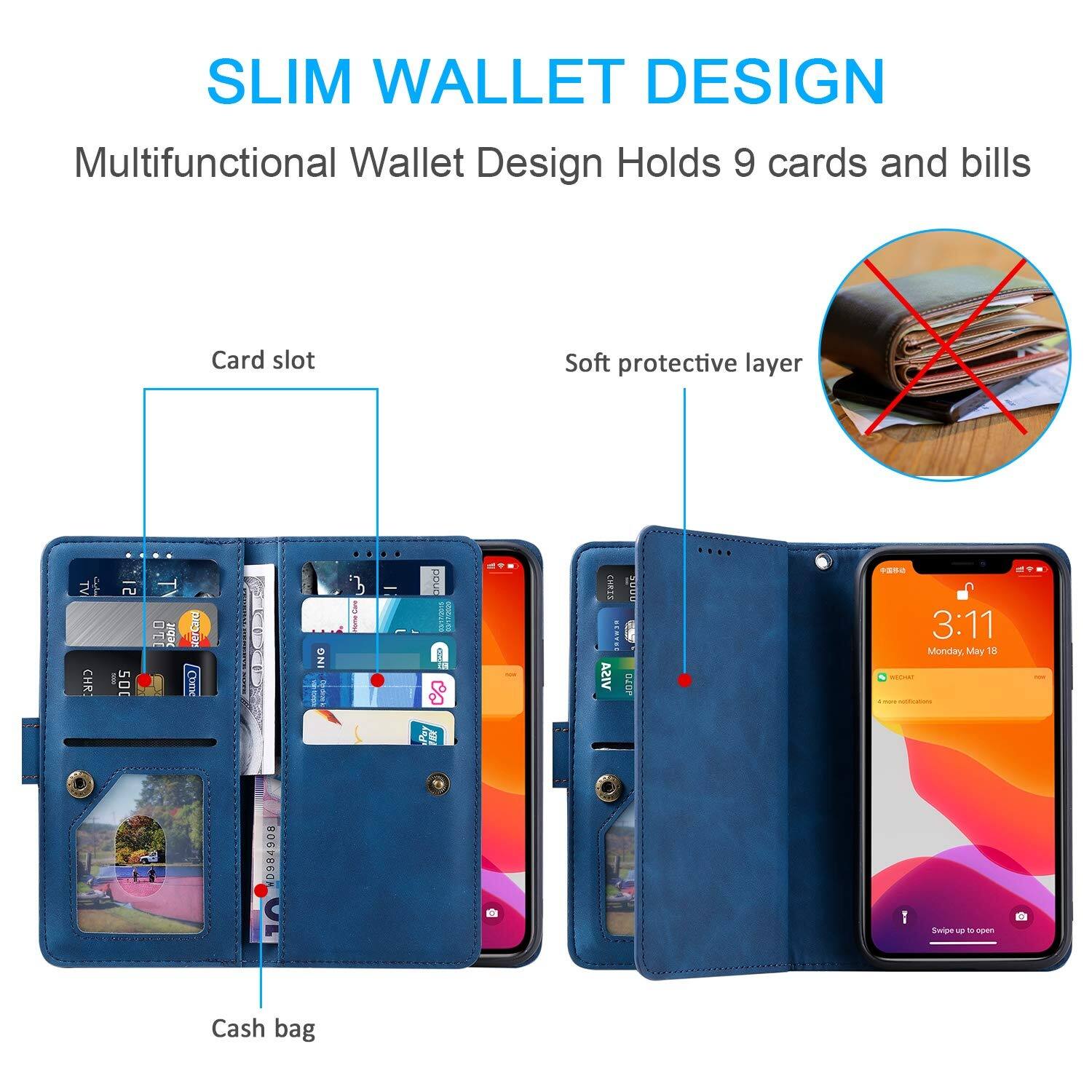 SLIM WALLET DESIGN  
Multifunctional Wallet Design Holds 9 cards and bills  
Card slot  
Soft protective layer  
Cash bag  

TV & CHR 21 005 110 HDit DAR BRIE ING I ... . 1 BUUR ! 3 In % CHRTS VISA I 1 3:11 Monday Mary T8 s - - - | Pey E D004000 S 1 Smipm  
Cash bag