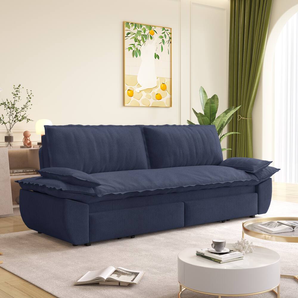Back. JUJABU - 73.2" Queen Pull Out Sofa Bed, 3-in-1 Convertible Sleeper Sofa, Loveseat Bed, Blue - Blue.