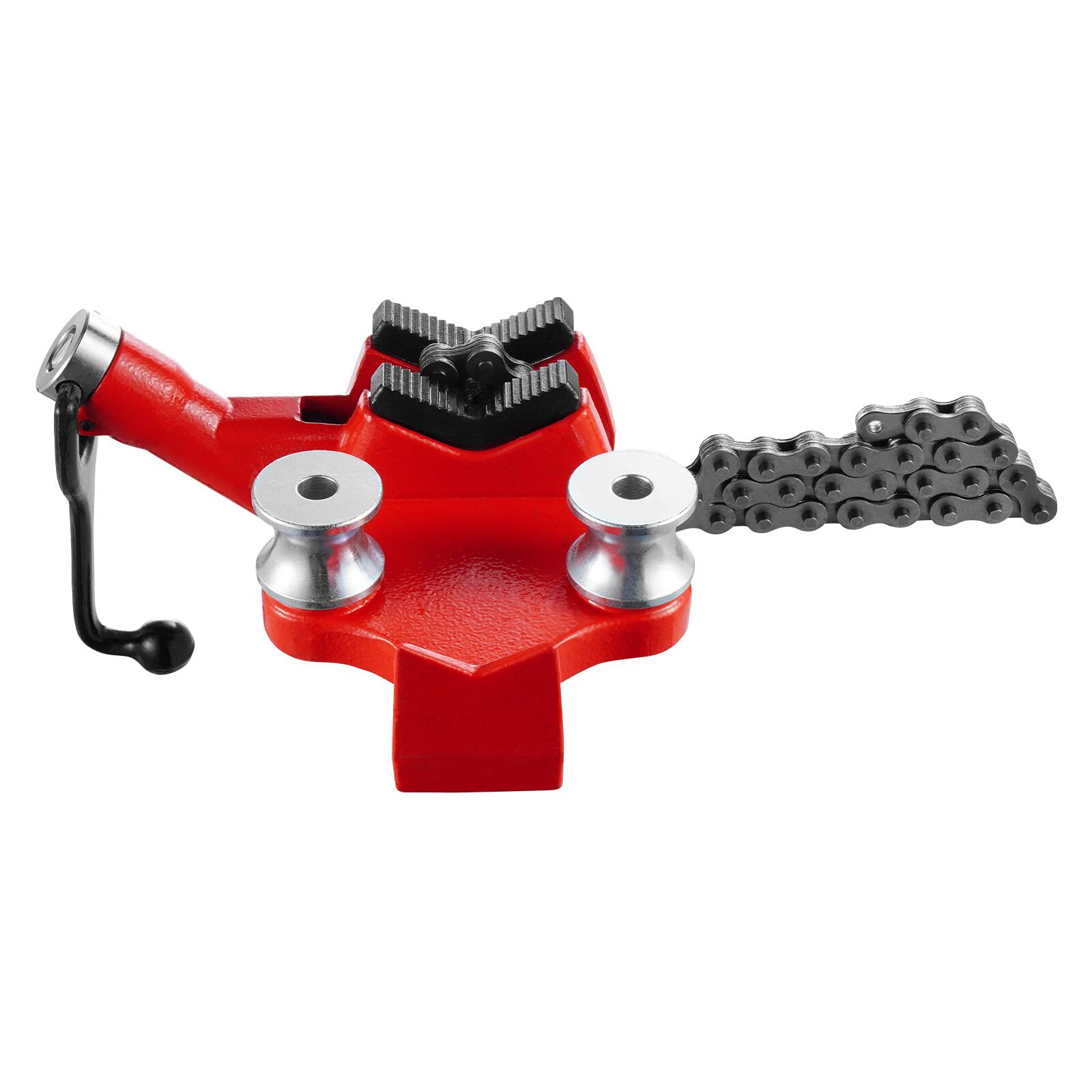 Alt View 5. VEVOR - Heavy-Duty Pipe Chain Vise, 1/8" - 5" Pipe Capacity, 26" Rugged Chain & Cast Iron Base, Hitch Mount Vise Plate Holder - Red;Black.