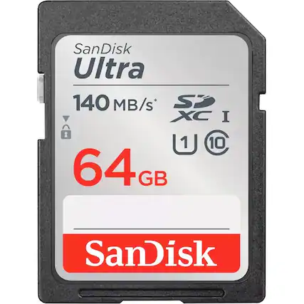 SanDisk Ultra
140 MB/s*
64 GB
SDXC I
U1
V10
SanDisk