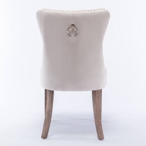 Back. LUCKY ONE - Assembled Tufted Velvet Dining Chair Set of 2 with Wood Legs Nailhead Trim High Back - Beige.