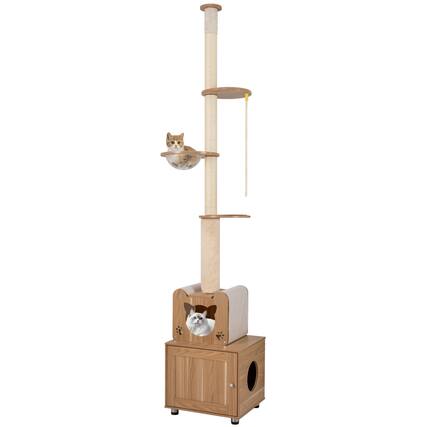 Front. Gymax - Gymax Floor to Ceiling Cat Tree for Indoor Cats 101''-108.5'' Height Adjustable Tall Cat Tower.
