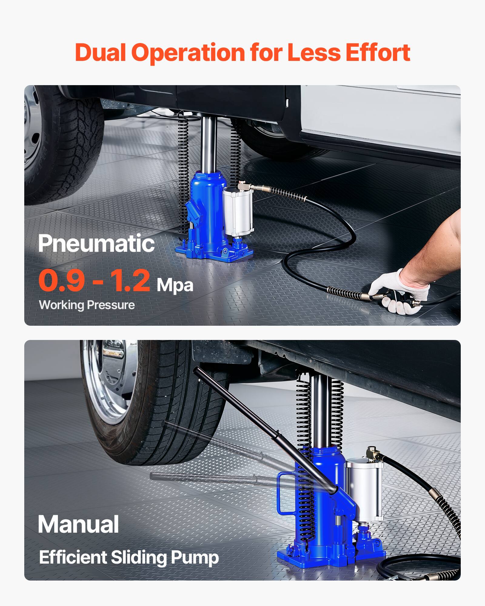 Dual Operation for Less Effort

Pneumatic
0.9 - 1.2 Mpa
Working Pressure

Manual
Efficient Sliding Pump