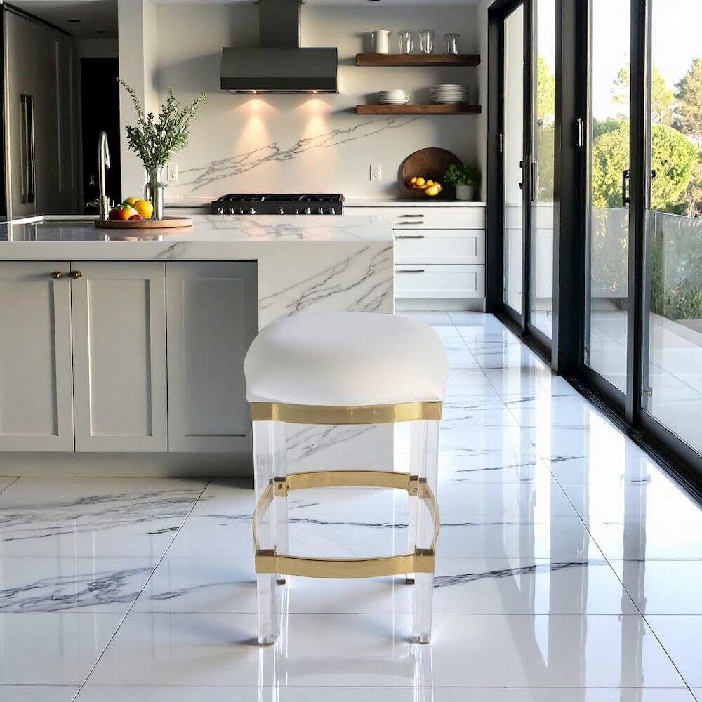 Alt View 2. Starlight Canyon Home - Clear Chair Acrylic Stool White Acrylic Furniture Acrylic Chair Stool - White.