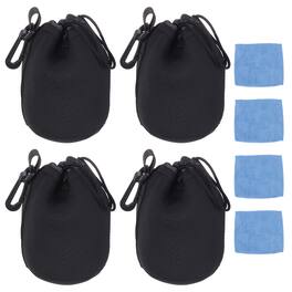 Unique Bargains - 4pcs Lens Pouch, 4"x6" Drawstring Plush Neoprene Case for DSLR Gear - Black