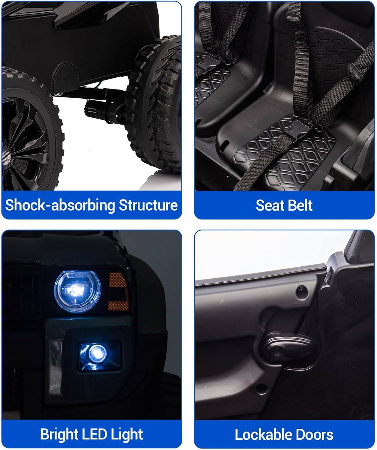 - Shock-absorbing Structure
- Seat Belt
- Bright LED Light
- Lockable Doors