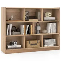 Costway - 8 Cube 3-Tier Open Wooden Bookshelf Toy Storage Organizer with Anti-toppling Kits - Natural - Front_Zoom