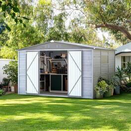 Yardgrace - 8x10 FT Outdoor Wood Storage Shed with Windows, Waterproof Garden Shed for Backyard Patio, 4 Vents No Floor - Gray