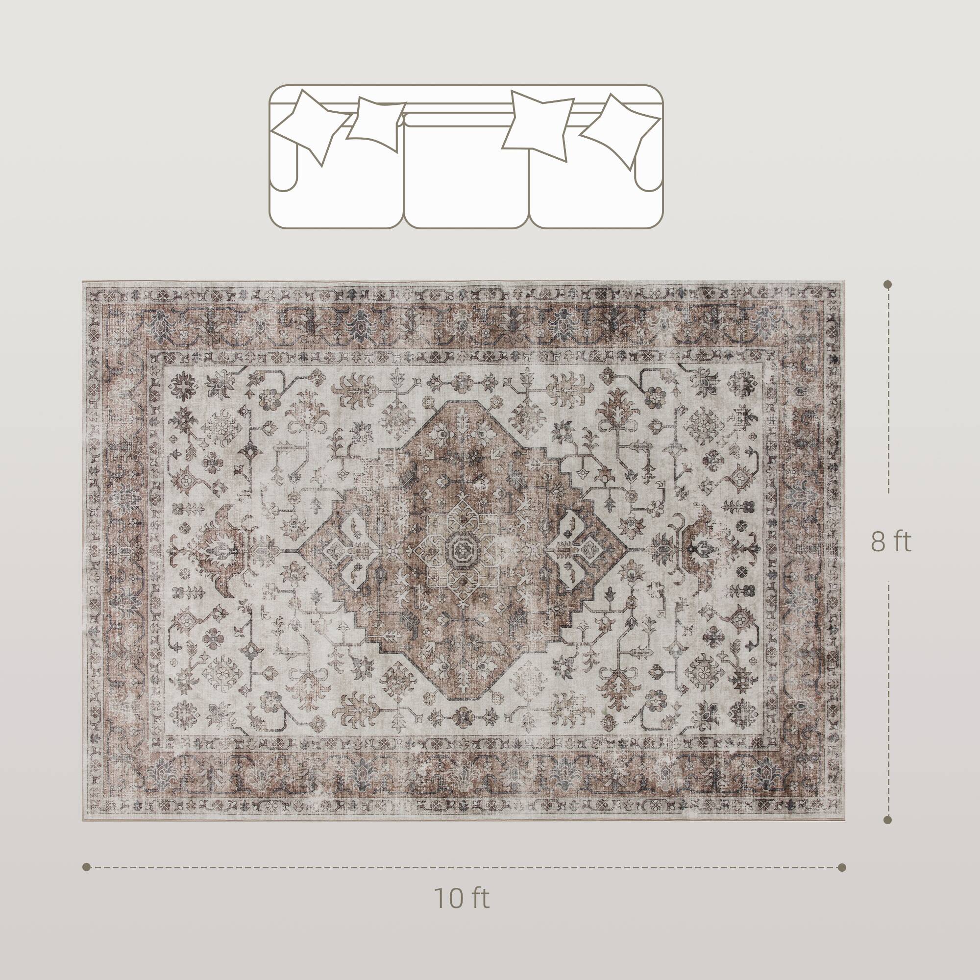 Alt View 3. Homcom - HOMCOM 8x10 Tan Rug: Vintage Mach-Wash Non-Slip Distressed Carpet, Indoor Area High Traffic - Tan.