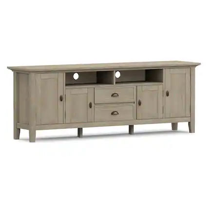 Front. Simpli Home - Redmond 72W Low TV Stand with Drawers, Doors and Cubbies - Distressed Gray.