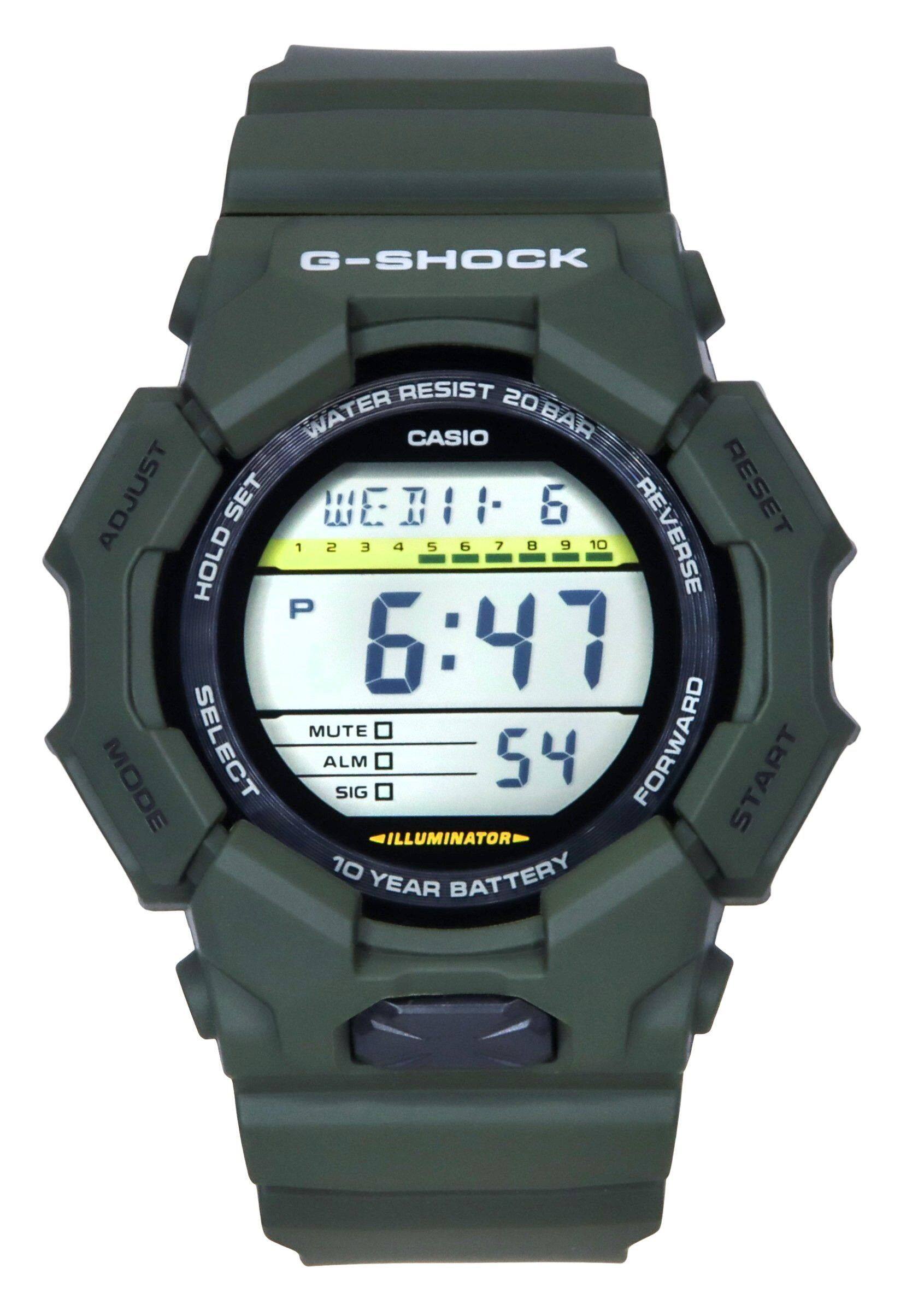 G-SHOCK  
WATER RESIST 20BAR  
CASIO  
ADJUST  
HOLD SET  
REVERSE  
RESET  
SELECT  
MUTE  
ALM  
SIG  
ILLUMINATOR  
10 YEAR BATTERY