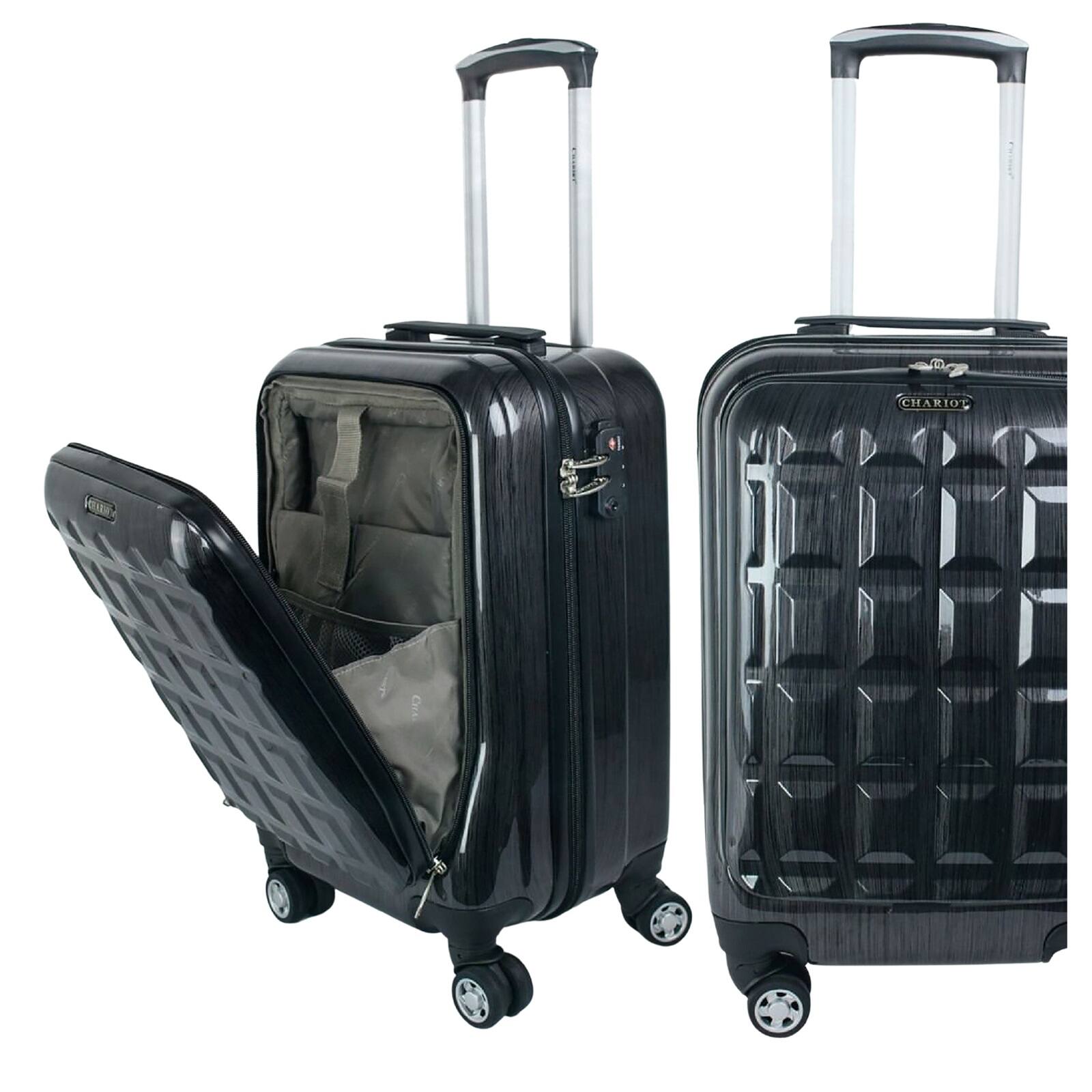 Angle. World Traveler - 20-Inch Polycarbonate Carry-On Spinner with 14" Laptop Pocket, TSA Lock, and 8-Wheel System - Grey.