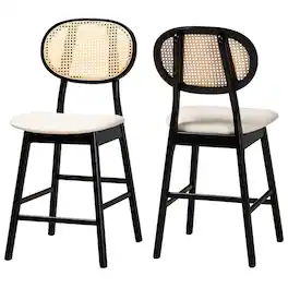 Baxton Studio - Darrion Mid-Century Modern Fabric and Finished Wood 2-Piece Counter Stool Set - Cream/Black/Light Brown