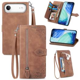 Dteck - for Apple iPhone Air 2025 Wallet Case,Folio Shockproof PU Leather Card Holder Cover with Zipper Pocket & Wrist Strap - Brown