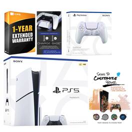 Playstation 5 Slim Disc with Extra Controller, Charging Dock and MightySkins Decal Voucher + 1 Year - PlayStation 5
