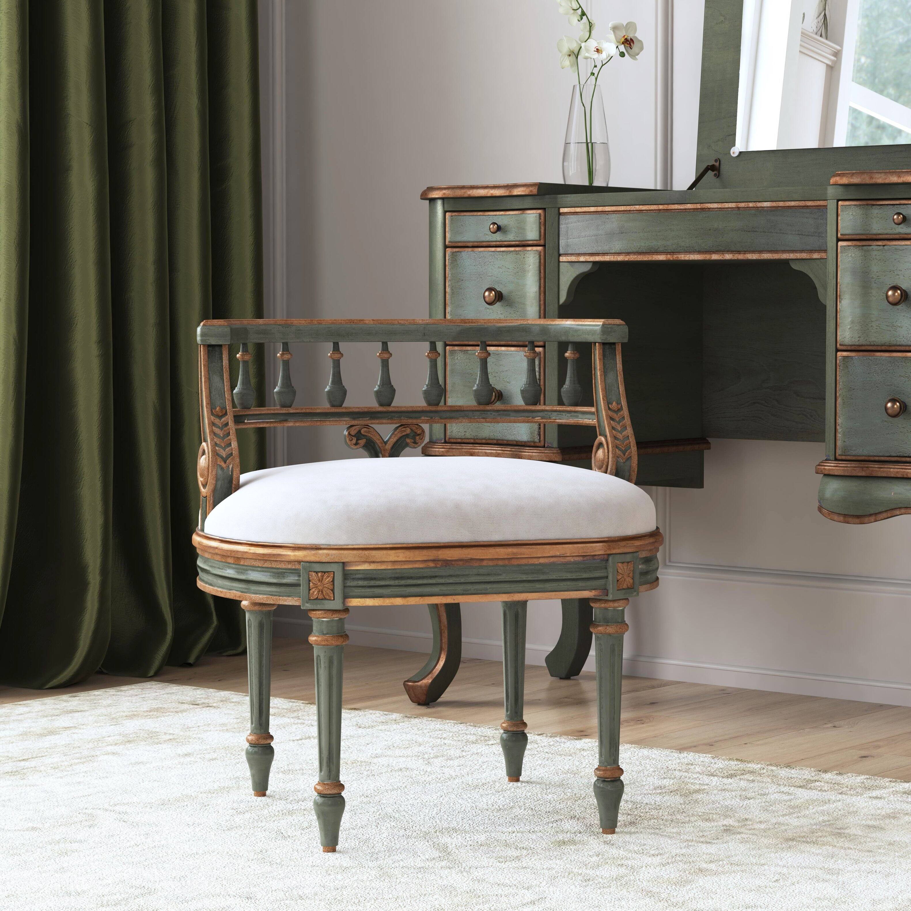 Alt View 6. Butler Specialty - Hathaway 22.5 in. W Oval Upholstered and Wood Traditional Vanity Seat - Pastel Green.