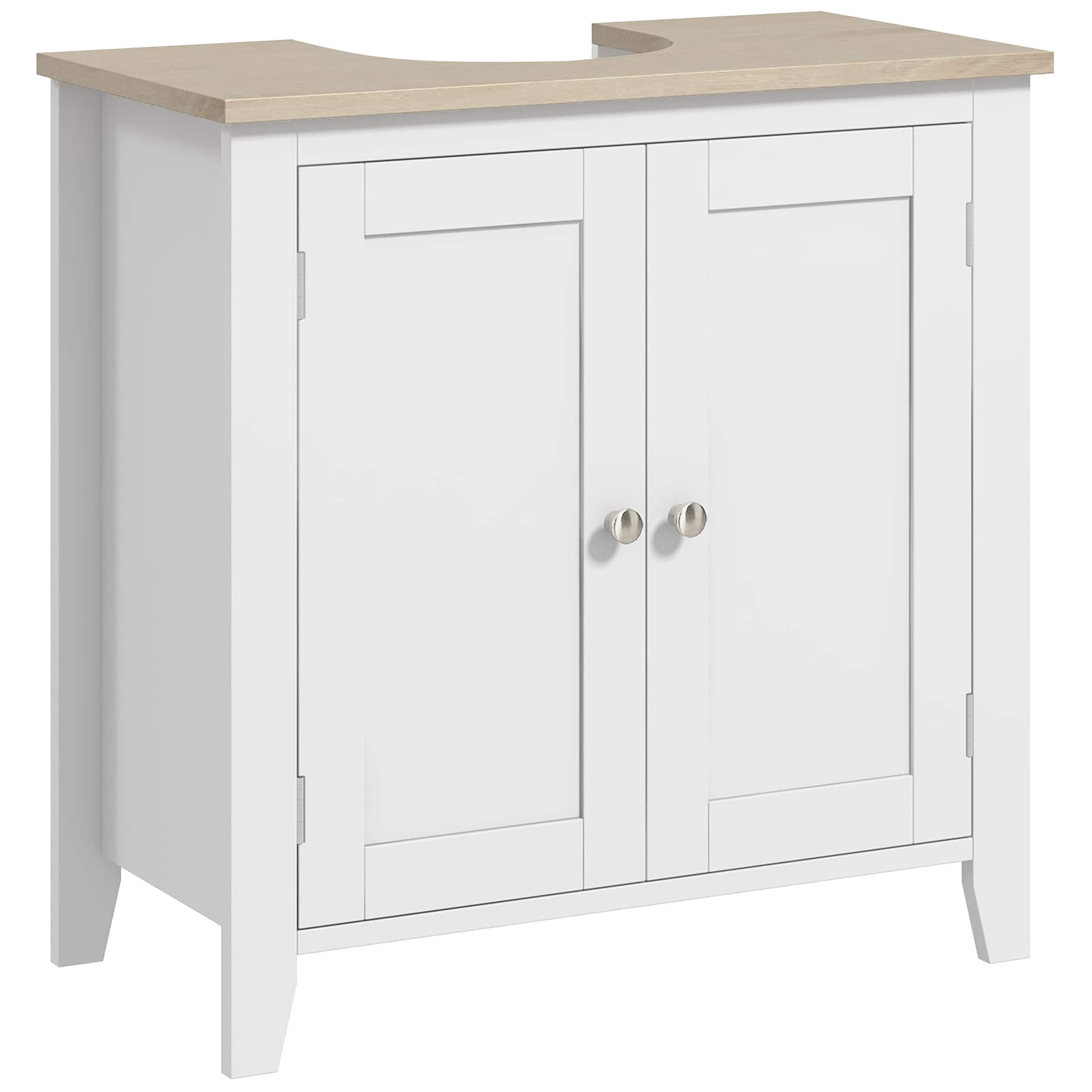 Front. Kleankin - Pedestal Sink Cabinet w/ U-Shape Cut-out & Adjustable Internal Shelf - White.