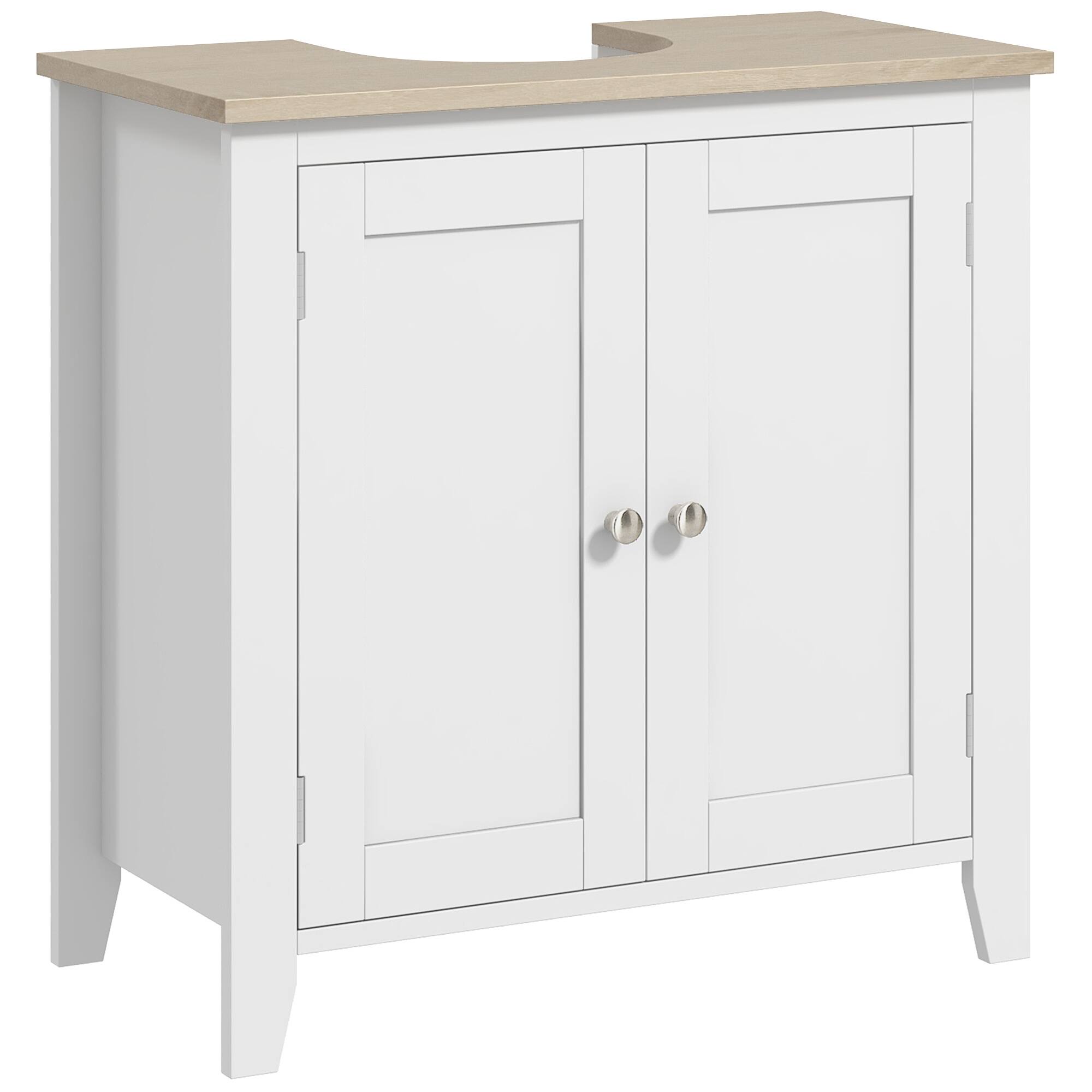 Front. Kleankin - Pedestal Sink Cabinet w/ U-Shape Cut-out & Adjustable Internal Shelf - White.