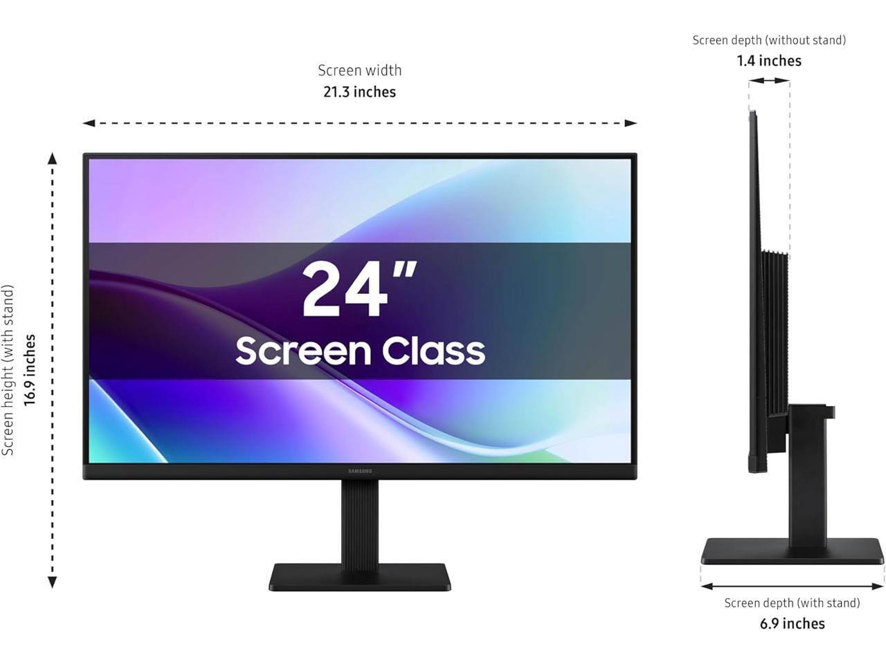 - Screen width: 21.3 inches
- Screen height: 16.9 inches
- Screen depth (without stand): 1.4 inches
- Screen depth (with stand): 6.9 inches