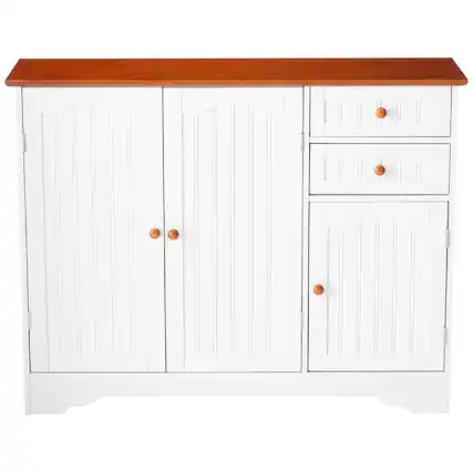Front. Hivvago - White Wood Sideboard Buffet Cabinet with Walnut Finish Top and Knobs - White.