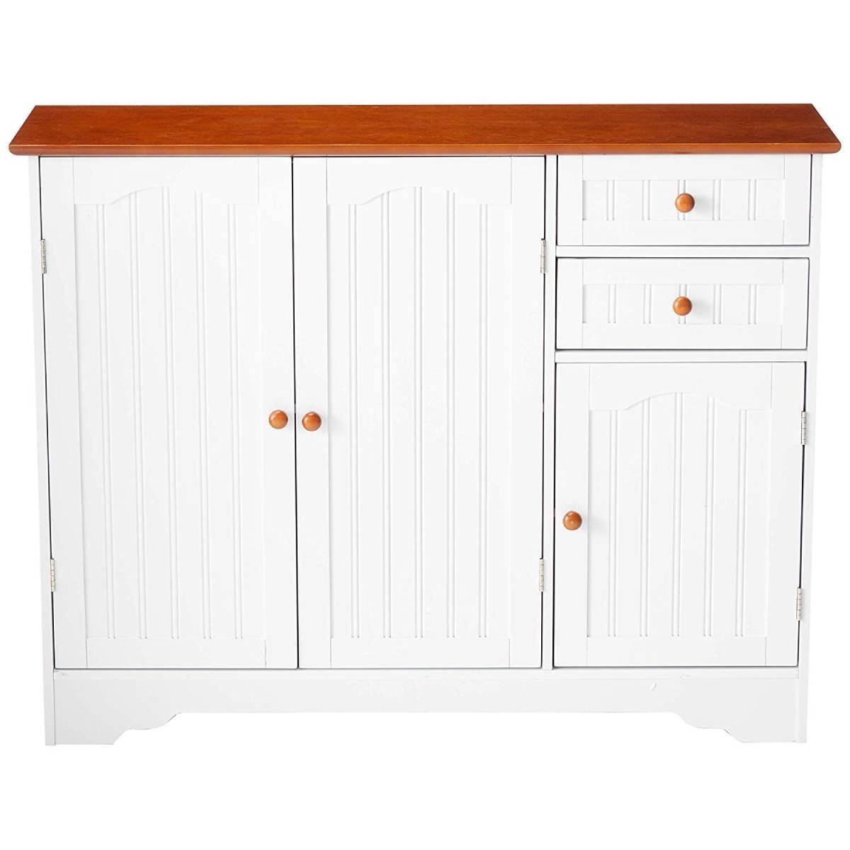 Hivvago - Wood Sideboard Buffet Cabinet with Walnut Finish Top and Knobs - White