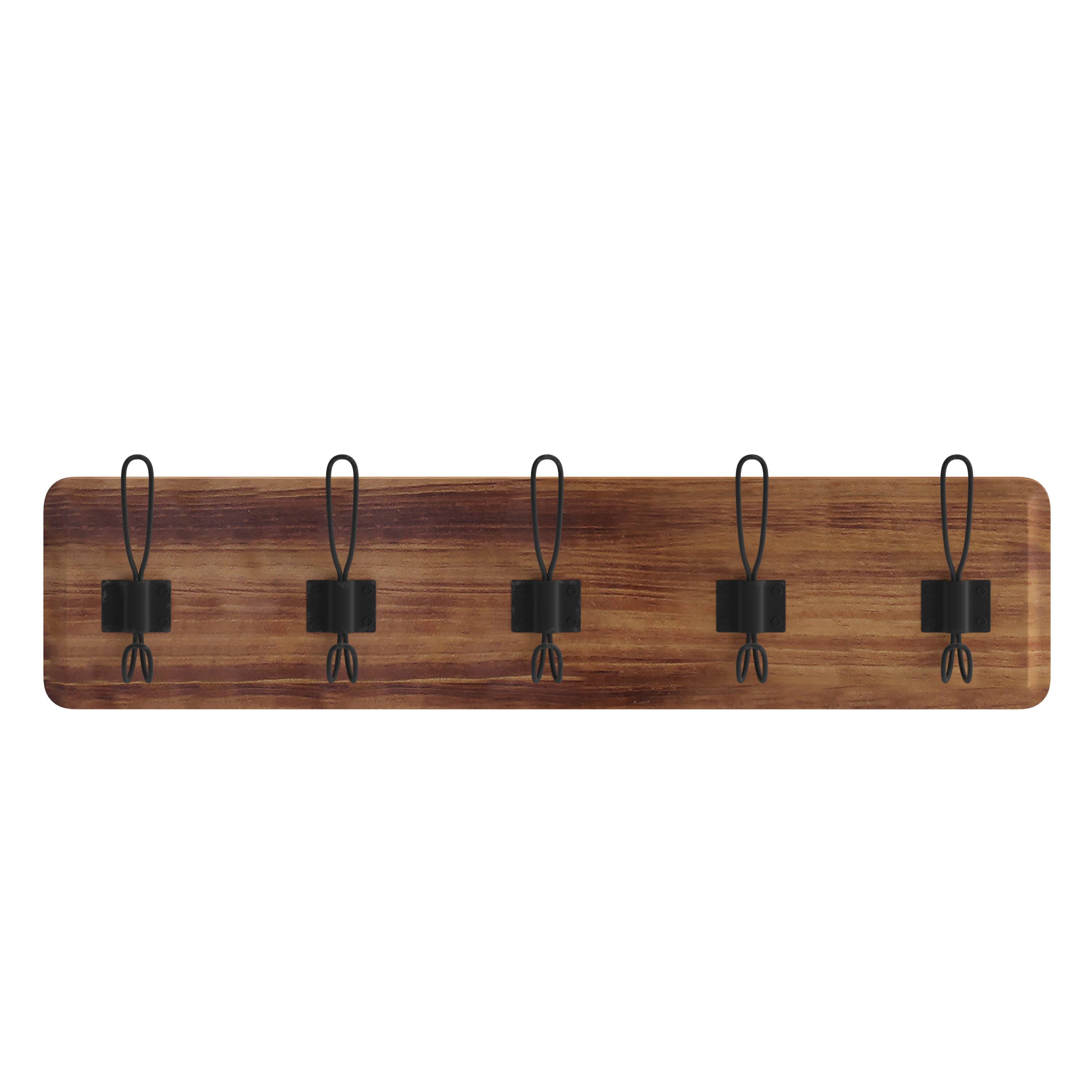 Alt View 9. Emma + Oliver - Wade Rustic Wall Hanging Storage Rack with 5 Hooks for Entryway, Kitchen, Bathroom and More - Rustic Brown.