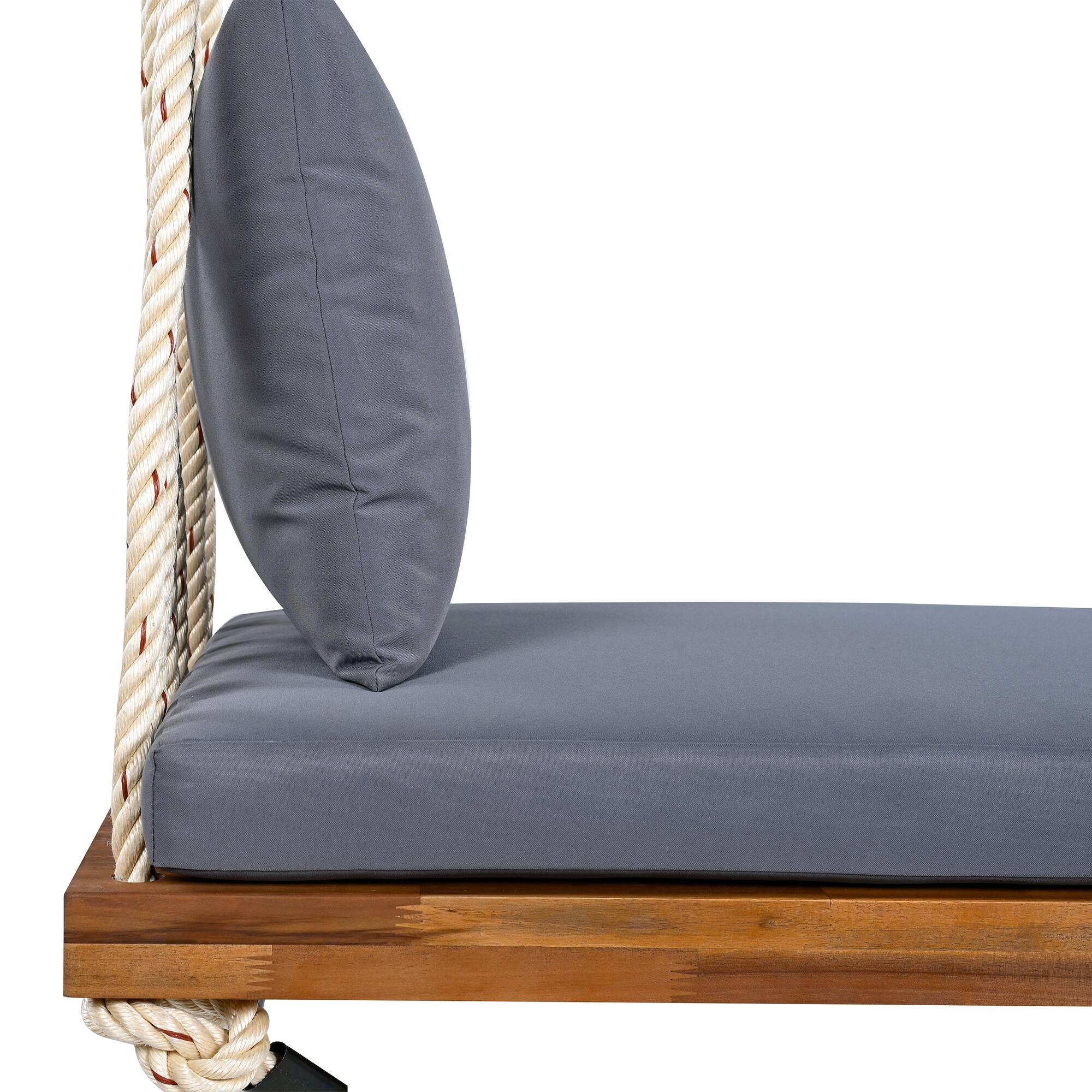 Alt View 6. GOODSILO - Acacia Wood Patio Swing Chair - Hanging Porch Bench with Cushion & Ropes for Garden, Backyard, Lawn - Natural.