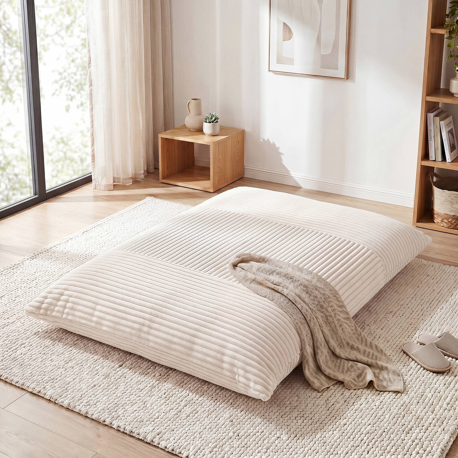 Alt View 4. Costway - Costway 3-in-1 Bean Bag Chair with Soft Crushed Sponge Comfy Corduroy Fabric Zippered Cover - Beige.