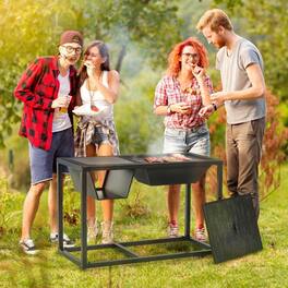 Resenkos - 4-in-1 Fire Pit, BBQ Grill, Ice Bucket Cooler, Garden Table, Wood-Burning Fireplace with Spark Screen and Poker, Gray