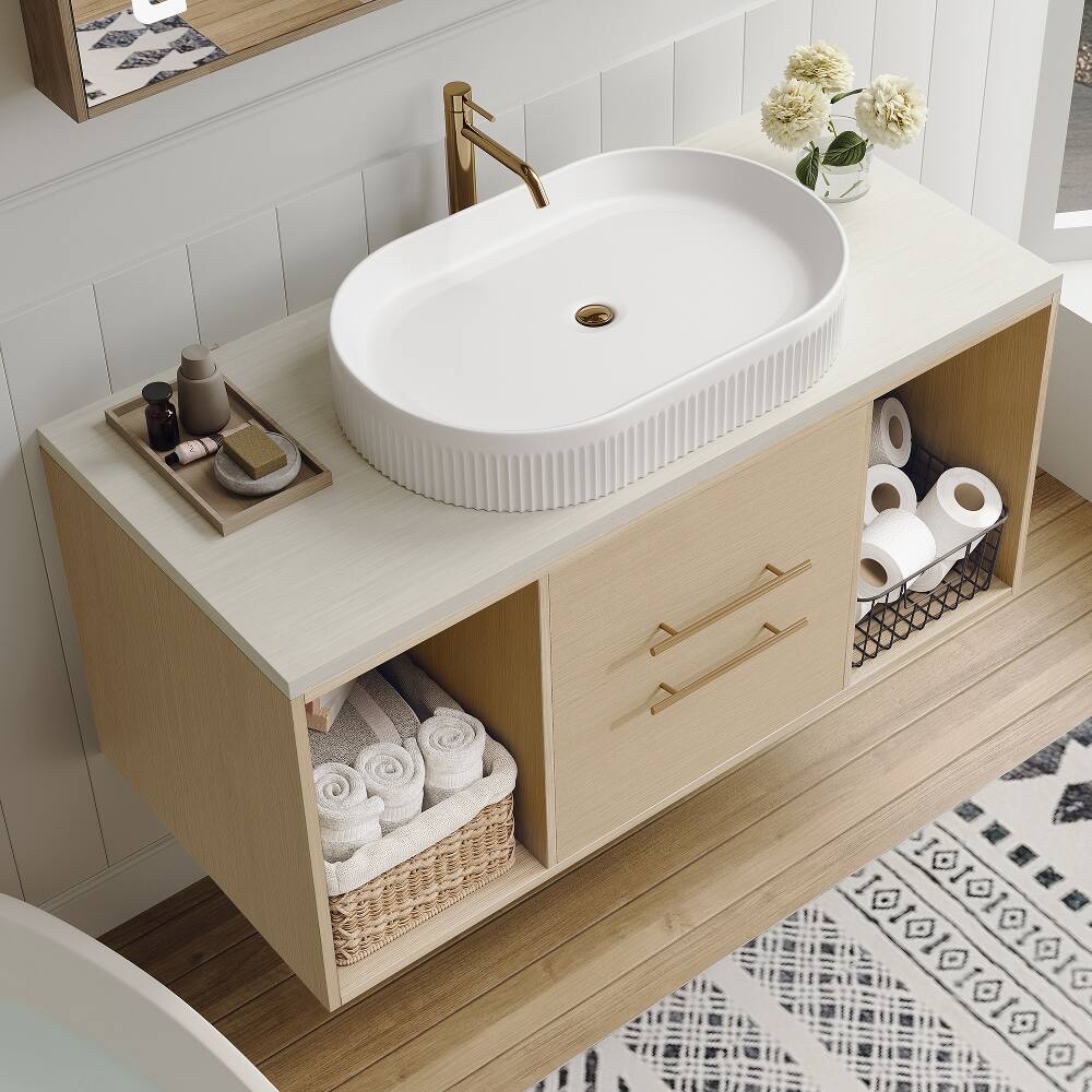 Alt View 1. Loheer - Loheer 39.3 inch wall mounted bathroom vanity floating vanity with ceramic sink White and Wood - White, Wood.