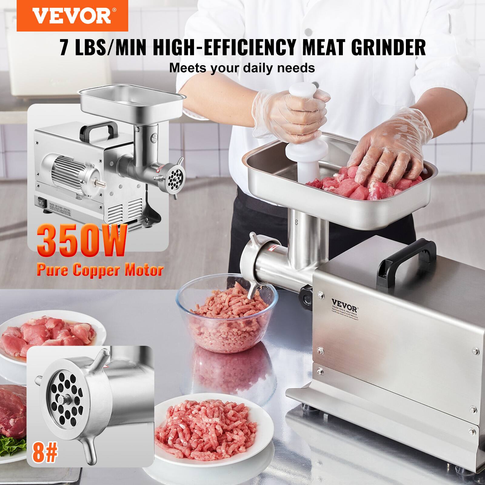 VEVOR 7 LBS/MIN HIGH-EFFICIENCY MEAT GRINDER Meets your daily needs 350W Pure Copper Motor VEVOR 8#