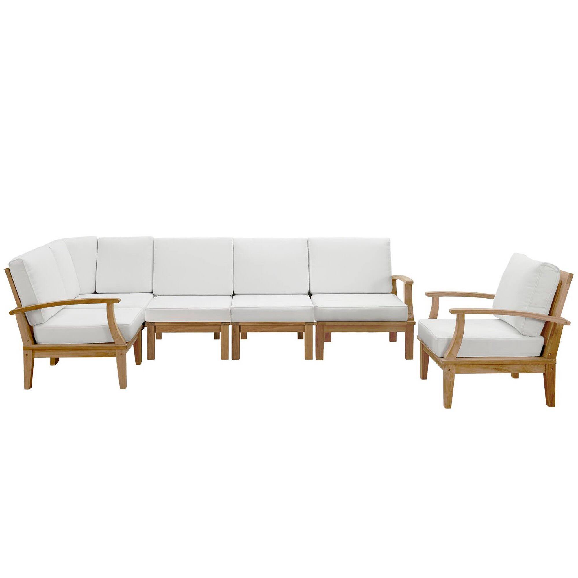 Angle. Modway - Marina 6 Piece Outdoor Patio Teak Set by Modway - Natural White.