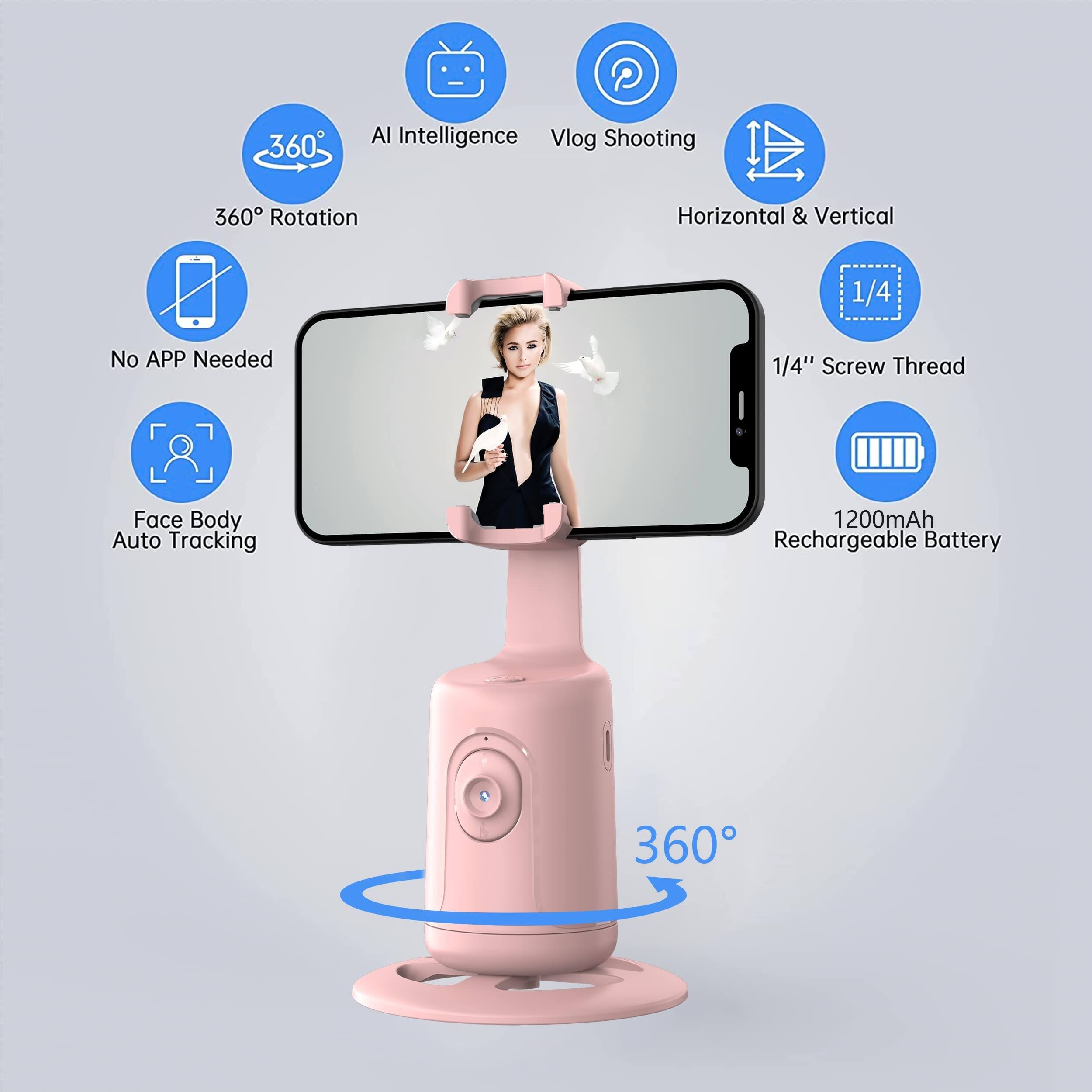 C 360 AI Intelligence Vlog Shooting 360 Rotation Horizontal & Vertical 1/4 No APP Needed 1/4" Screw Thread Face Body Auto Tracking 1200mAh Rechargeable Battery