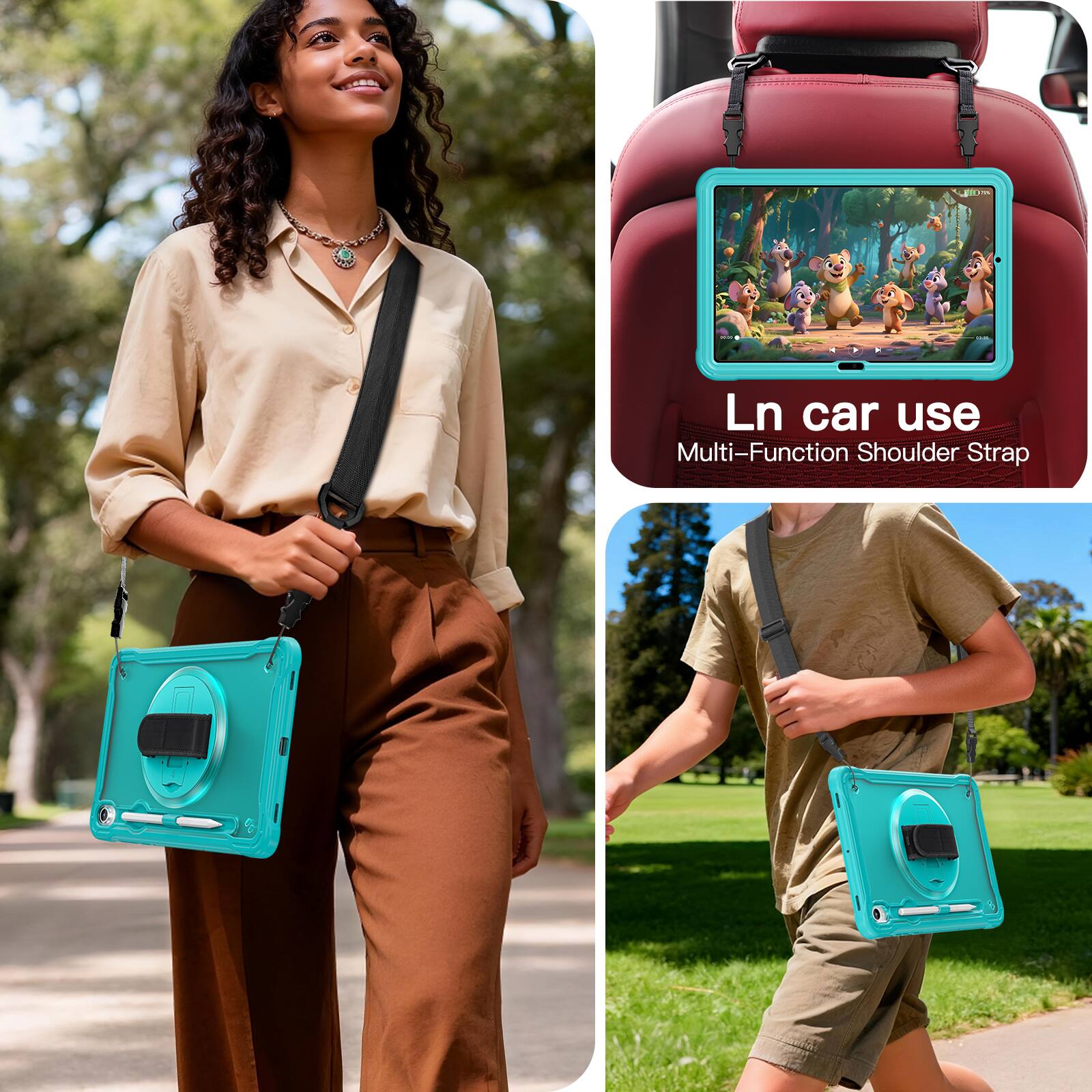 In car use  
Multi-Function Shoulder Strap