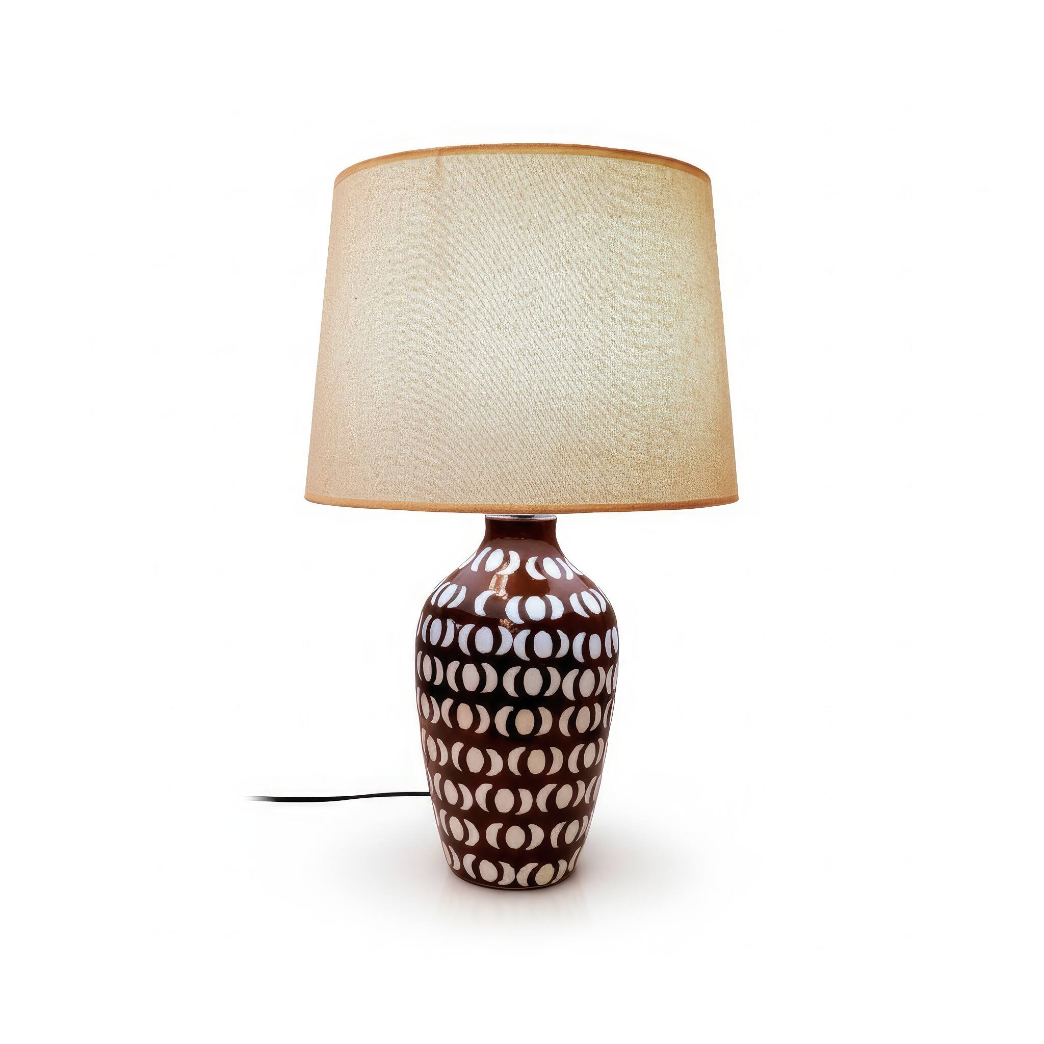 Angle. FC Design - 23"H Dark Brown Vase w/ White Geometric Pattern Table Lamp.