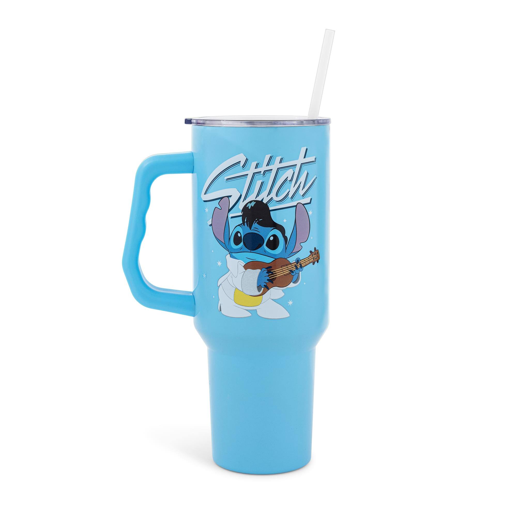 Silver Buffalo - Disney Lilo & Stitch Elvis Stainless Steel Tumbler With Handle | Holds 40 Ounces - Blue