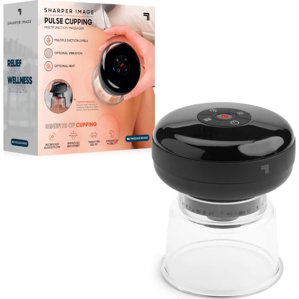 Sharper Image - Pulse Cupping Multifunction Massager, Includes 2 Cups, Air Filters, & USB-C Cable - Black - Front_Zoom